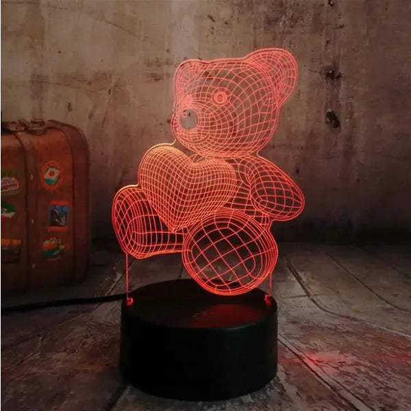 3D maci alakú éjszakai fény, LED lámpa színes háttérvilágítással, távirányítóval, USB