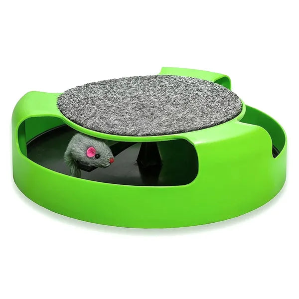 Interaktív macskajáték futó egérrel, 25 cm, kaparófelülettel