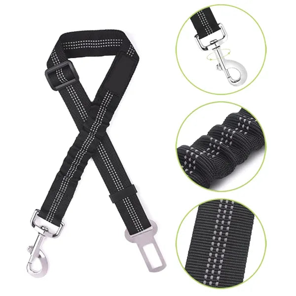 Biztonsági autós kutya póráz erős karabinerrel, 2.5 cm, fekete