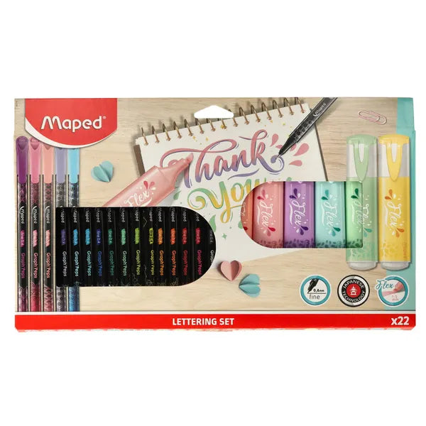 Maped lettering készlet 22 db: 6 Flex kihúzó + 16 Graph’Peps tűfilc