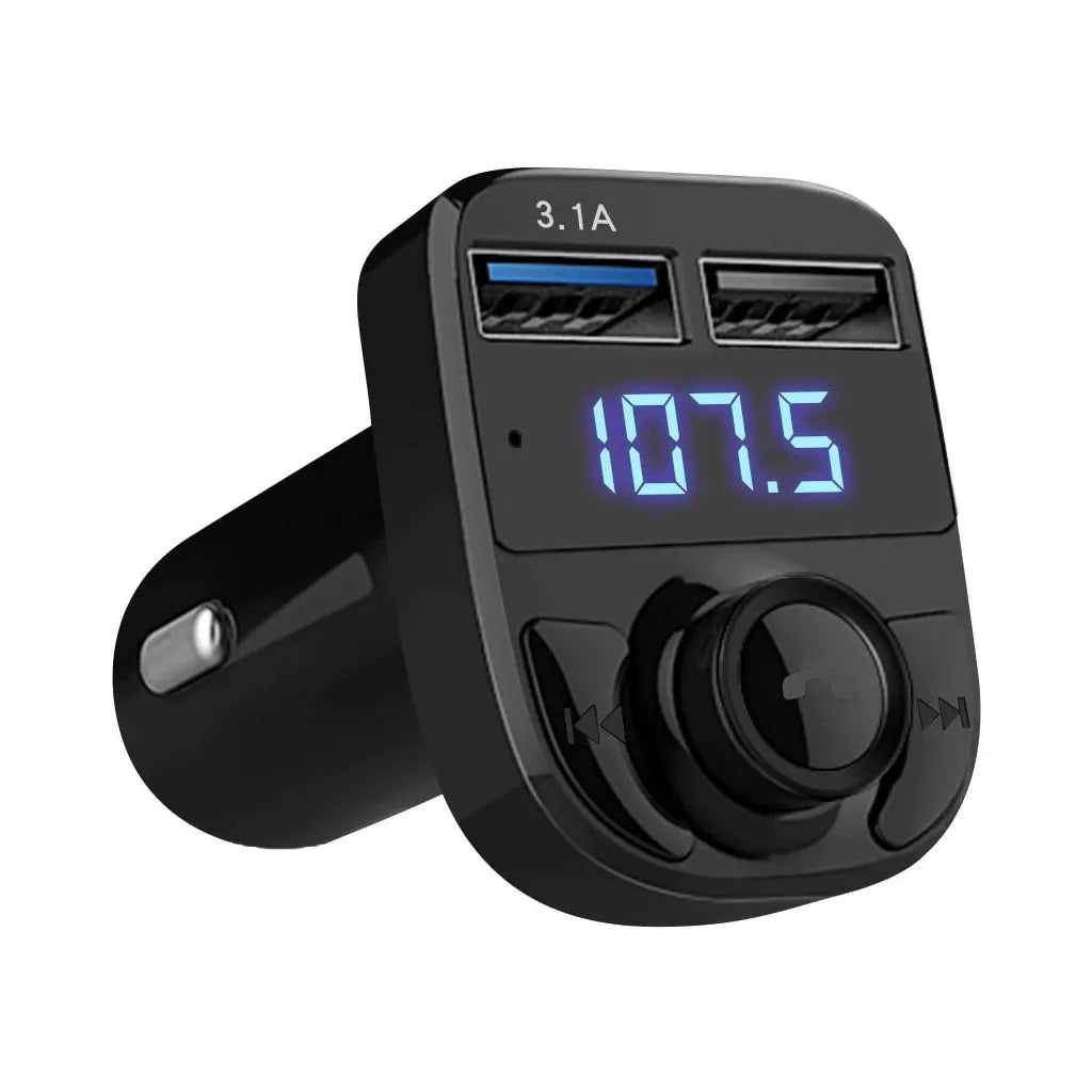 Autós bluetooth rádió, töltő, transzmitter, 2xUSB port, fekete, 7 cm