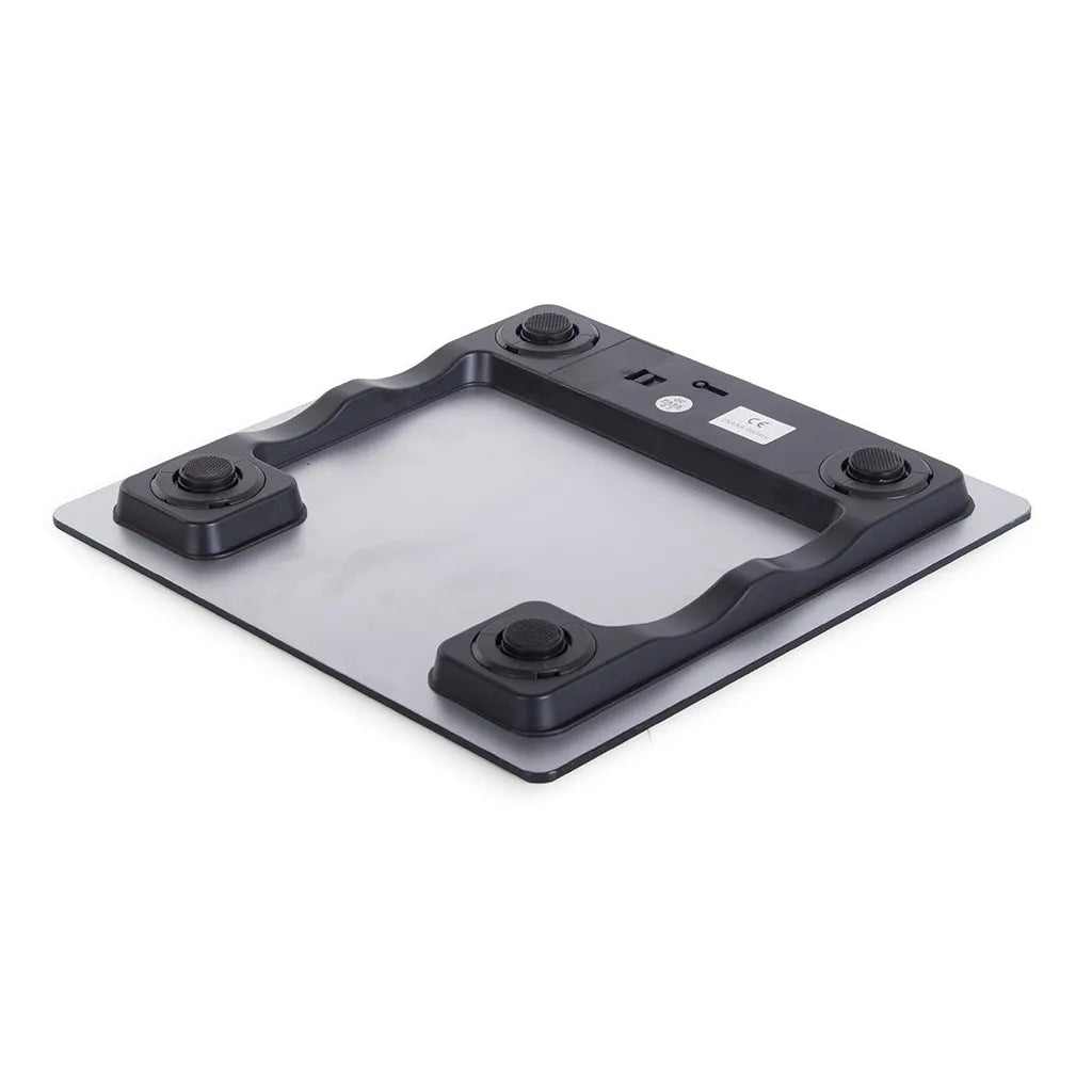 Fürdőszobai mérleg LCD kijelzővel, hőmérővel, 180kg, 28cm x 28cm x 2.5cm, szürke