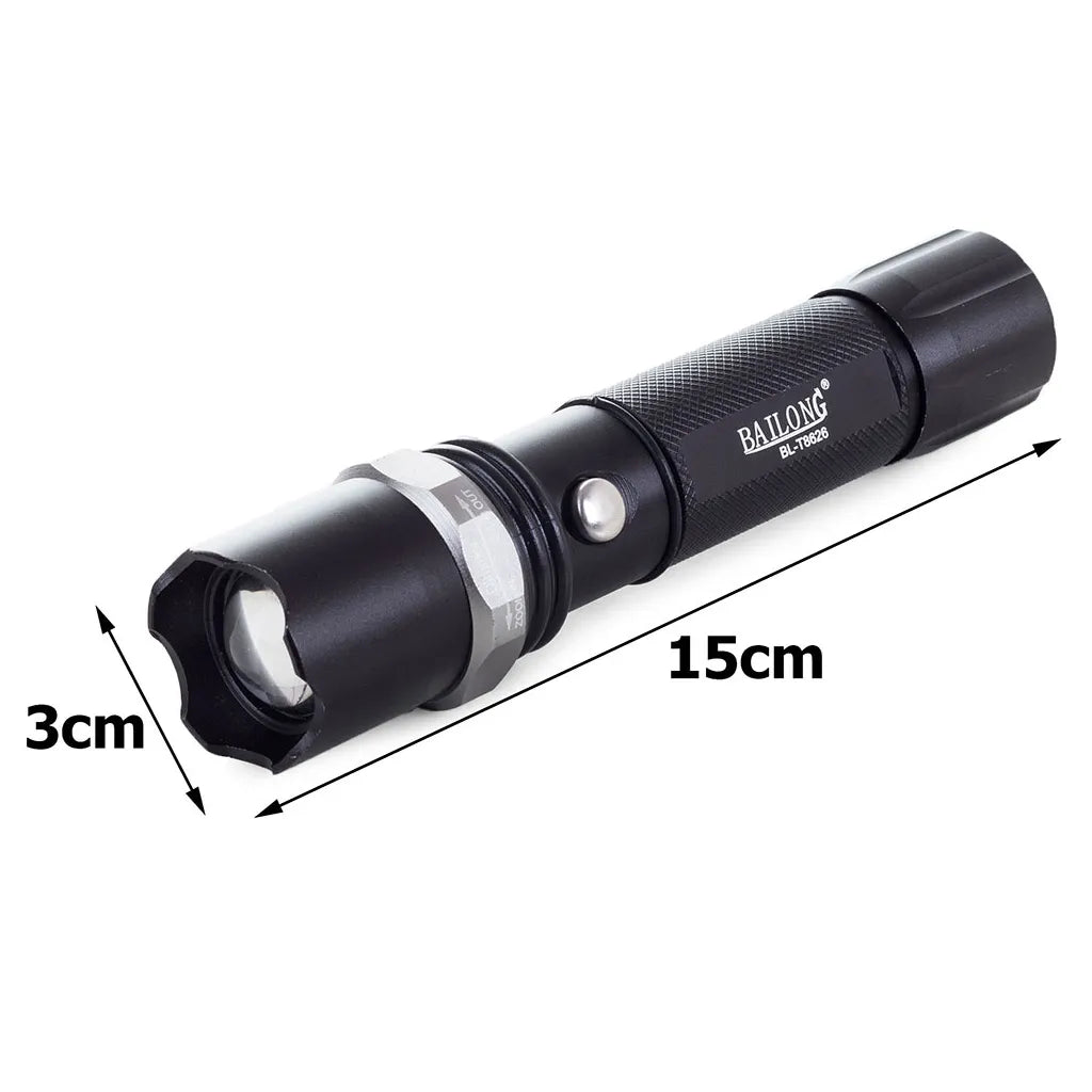 Bailong taktikai LED-es zseblámpa zoom cree xp-e, fekete