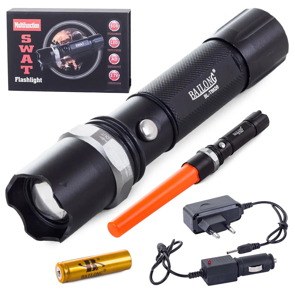 Bailong taktikai LED-es zseblámpa zoom cree xp-e, fekete