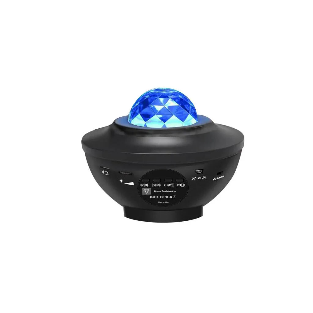 Csillag projektor, éjszakai LED fény távirányítóval, 4 különböző színű fénnyel, USB tápellátás, Bluetooth, 16cm x 12cm, fekete