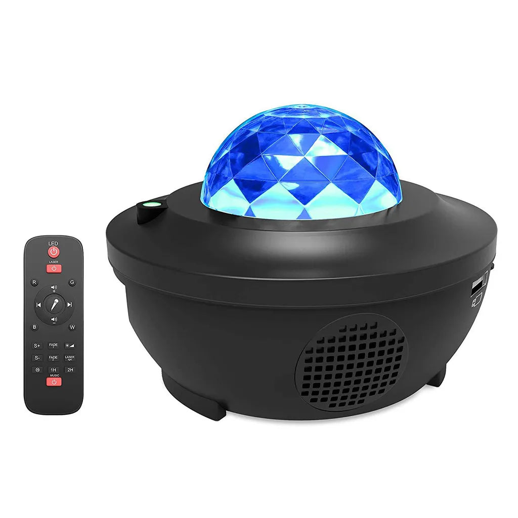 Csillag projektor, éjszakai LED fény távirányítóval, 4 különböző színű fénnyel, USB tápellátás, Bluetooth, 16cm x 12cm, fekete