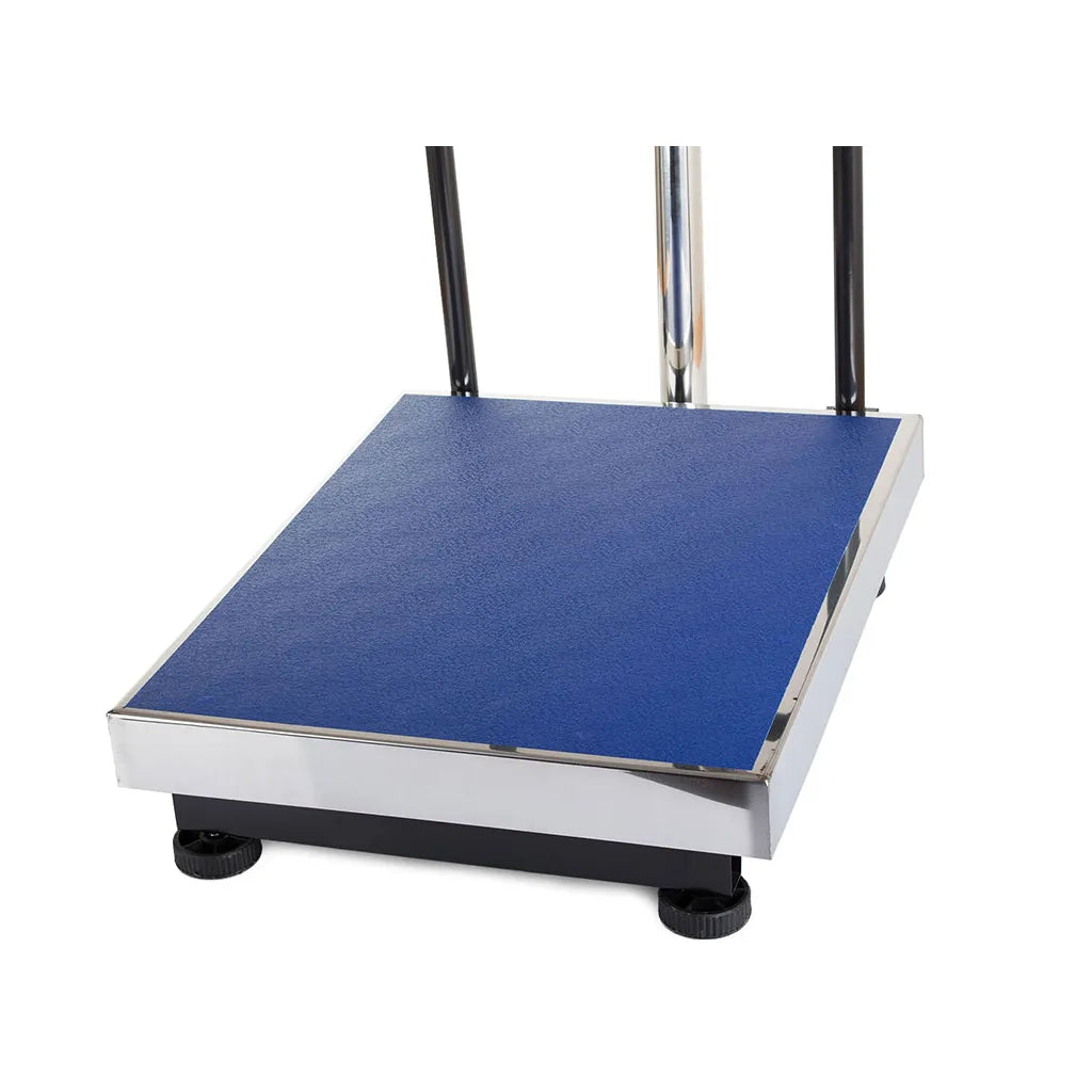 Platform mérleg LCD kijelzővel, újratölthető akkumulátorral, háttámlával, 50x40 cm, 300kg, 230V