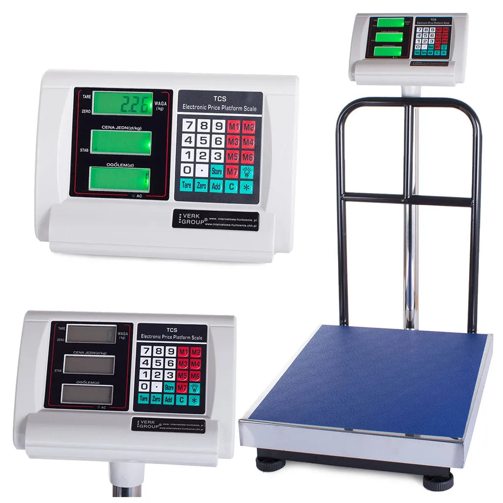 Platform mérleg LCD kijelzővel, újratölthető akkumulátorral, háttámlával, 50x40 cm, 300kg, 230V