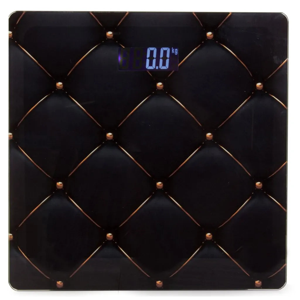 Digitális fürdőszobai mérleg LCD kijelzővel, 28x28x2,5 cm, fekete arany színű mintával