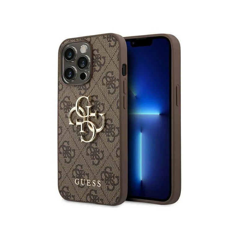 Eredeti eset iPhone 14 Pro Guess Hardcase 4G Big Metal Brown logó