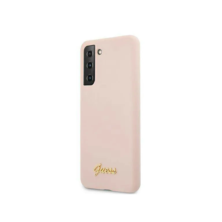 Eredeti eset Samsung Galaxy S21+ Guess Hardcase Silicone Script Metal logo (GUHCS21MLSLMGLP) Rózowe