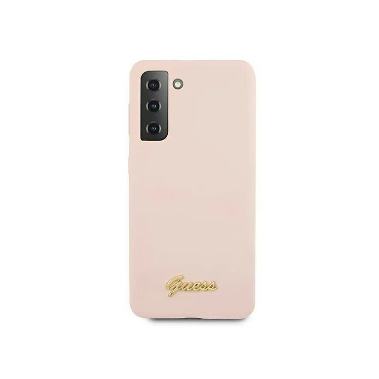 Eredeti eset Samsung Galaxy S21+ Guess Hardcase Silicone Script Metal logo (GUHCS21MLSLMGLP) Rózowe