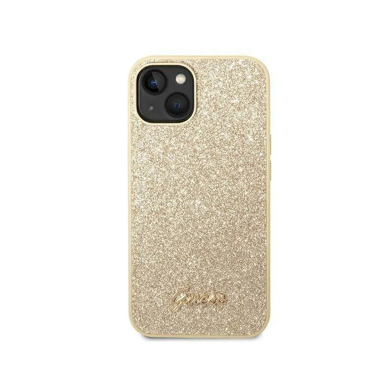 Eredeti iPhone 14 Plus Guess Hard Case Glitter Script Gold