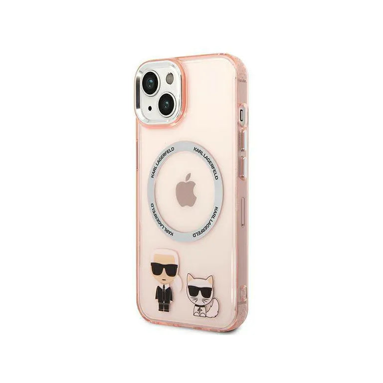 Eredeti iPhone 14 Plus Karl Lagerfeld Hardcase Karl & Chupette alumínium Magsafe (KLHMP14MHKCP) Rózowe
