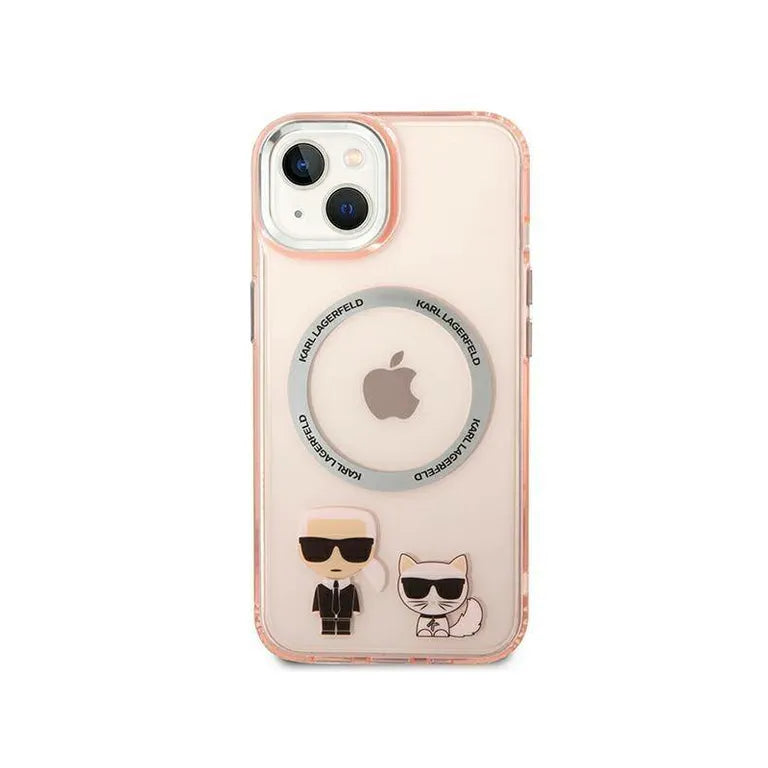 Eredeti iPhone 14 Plus Karl Lagerfeld Hardcase Karl & Chupette alumínium Magsafe (KLHMP14MHKCP) Rózowe
