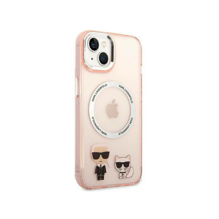 Eredeti iPhone 14 Plus Karl Lagerfeld Hardcase Karl & Chupette alumínium Magsafe (KLHMP14MHKCP) Rózowe