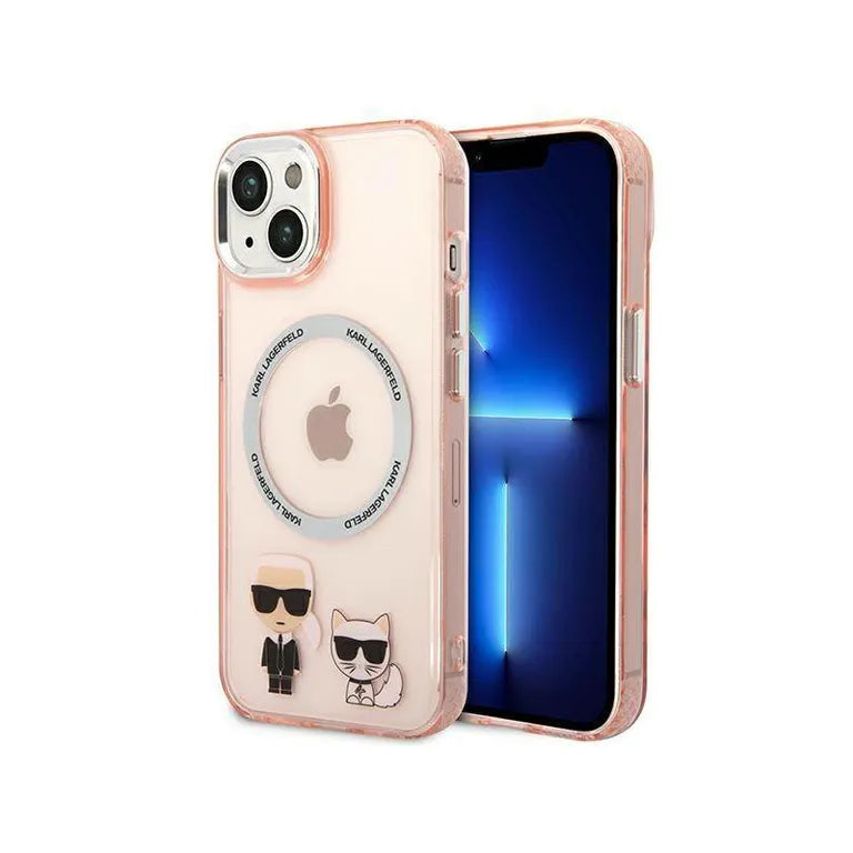 Eredeti iPhone 14 Plus Karl Lagerfeld Hardcase Karl & Chupette alumínium Magsafe (KLHMP14MHKCP) Rózowe