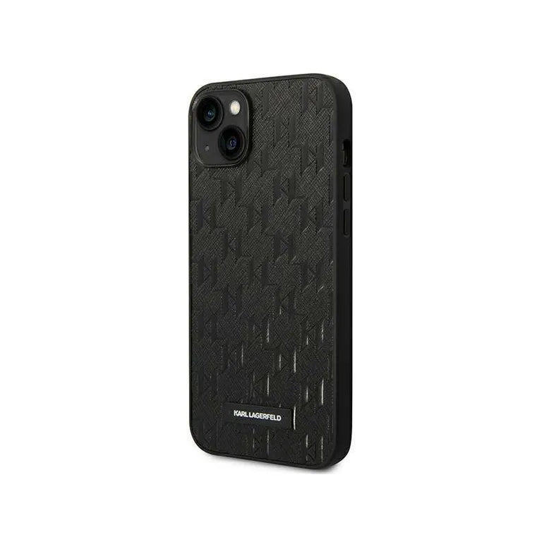 Eredeti iPhone 14 Plus Karl Lagerfeld Hardcase Saffiano Mono Metal logó (KLHCP14MSAKLPK) Fekete
