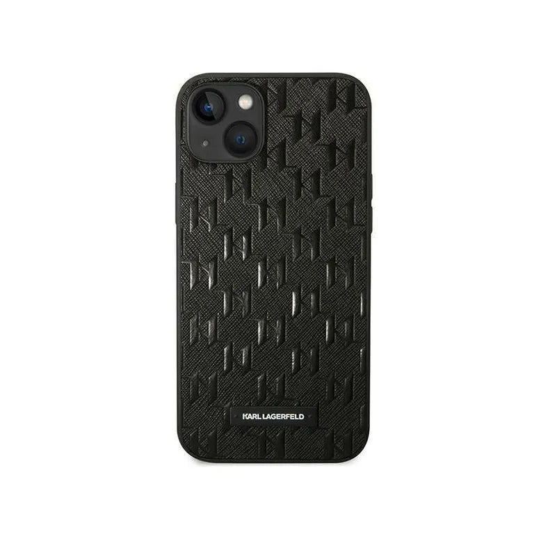 Eredeti iPhone 14 Plus Karl Lagerfeld Hardcase Saffiano Mono Metal logó (KLHCP14MSAKLPK) Fekete