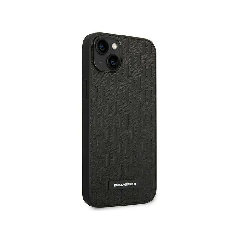 Eredeti iPhone 14 Plus Karl Lagerfeld Hardcase Saffiano Mono Metal logó (KLHCP14MSAKLPK) Fekete