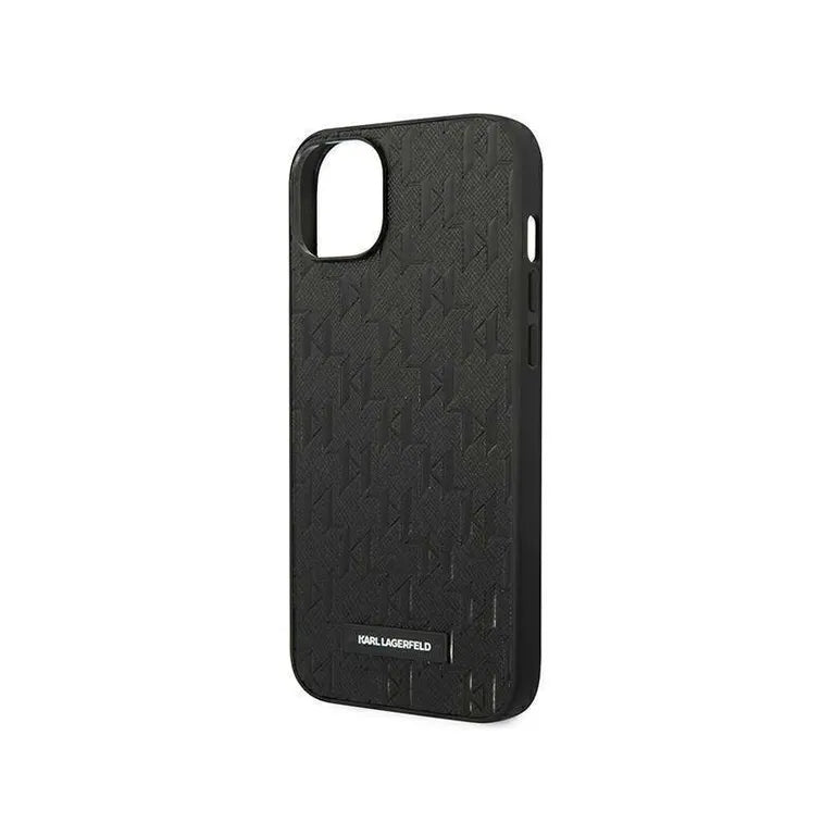 Eredeti iPhone 14 Plus Karl Lagerfeld Hardcase Saffiano Mono Metal logó (KLHCP14MSAKLPK) Fekete