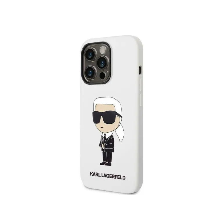 Eredeti iPhone 14 Pro Max Karl Lagerfeld Hardcase Silicone Ikonik (KLHCP14XSNIKBCH) Fehér