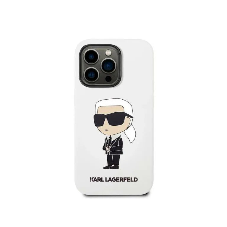 Eredeti iPhone 14 Pro Max Karl Lagerfeld Hardcase Silicone Ikonik (KLHCP14XSNIKBCH) Fehér