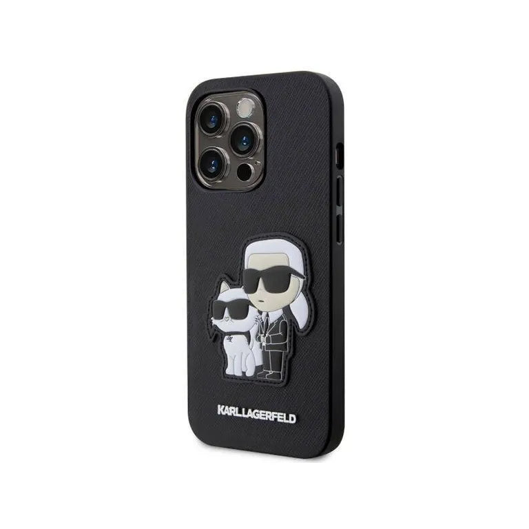 Eredeti tok IPHONE 14 PRO MAX Karl Lagerfeld keménytok Saffiano Karl & Choupette (KLHCP14XSANKCPK) fekete