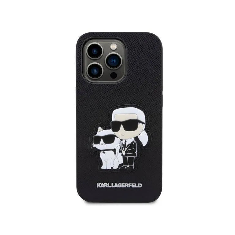 Eredeti tok IPHONE 14 PRO MAX Karl Lagerfeld keménytok Saffiano Karl & Choupette (KLHCP14XSANKCPK) fekete