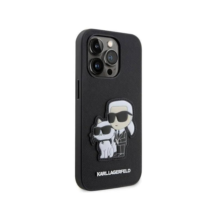 Eredeti tok IPHONE 14 PRO MAX Karl Lagerfeld keménytok Saffiano Karl & Choupette (KLHCP14XSANKCPK) fekete