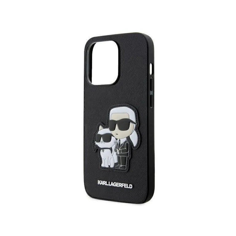 Eredeti tok IPHONE 14 PRO MAX Karl Lagerfeld keménytok Saffiano Karl & Choupette (KLHCP14XSANKCPK) fekete