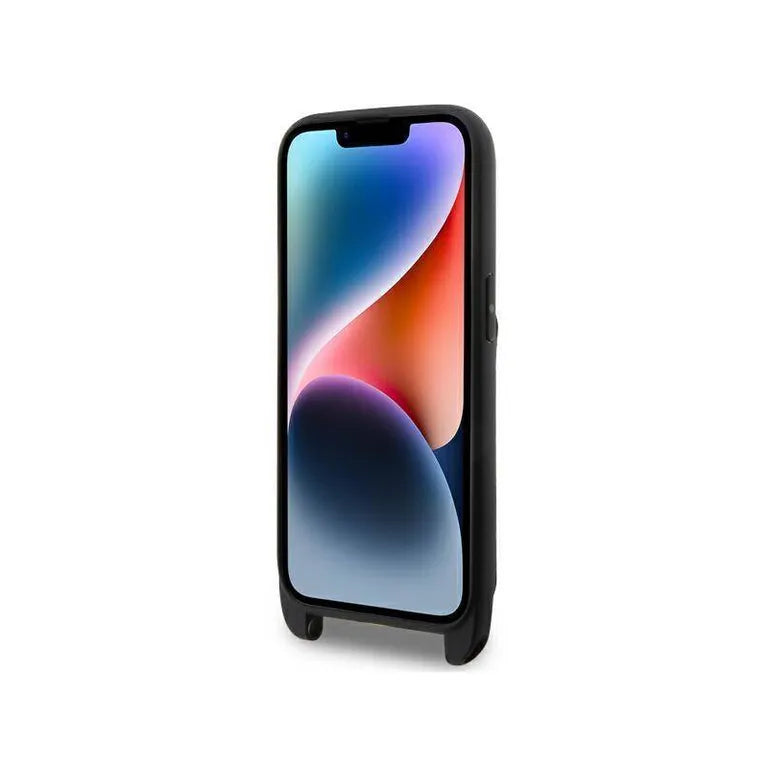 Eredeti tok IPHONE 14 PRO MAX Karl Lagerfeld keménytokos kereszttáska Saffiano Karl & Choupette (KLHCP14XCSAKCPCPMK) fekete
