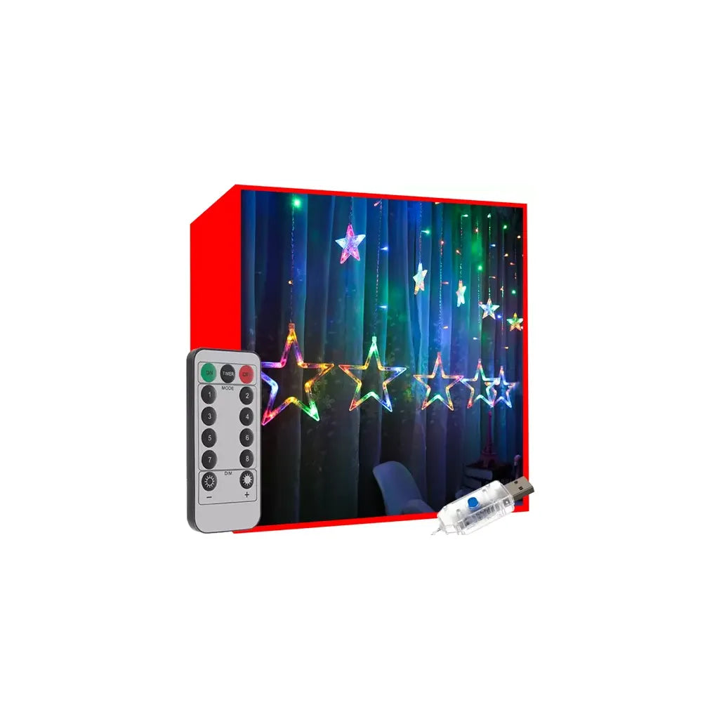 Csillagos fényfüggöny 138 LED, USB, távirányítós, színes, 1 m