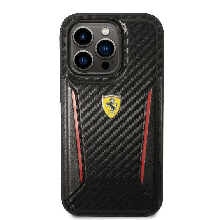 Ferrari PU karbon hátlap iPhone 14 Pro fekete borítóhoz