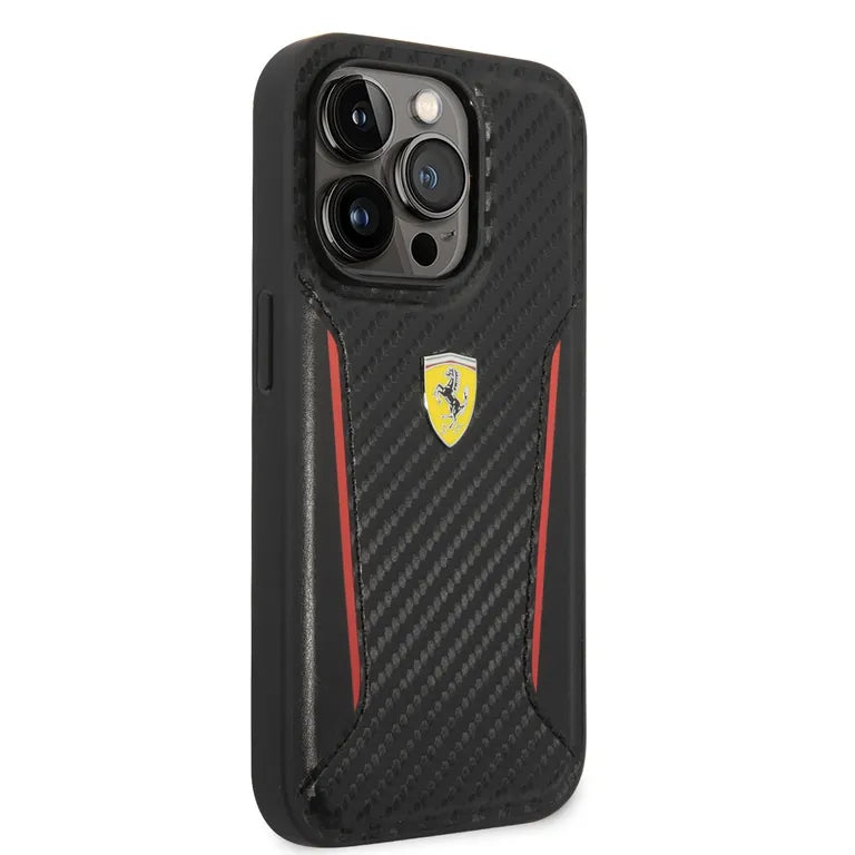 Ferrari PU karbon hátlap iPhone 14 Pro fekete borítóhoz