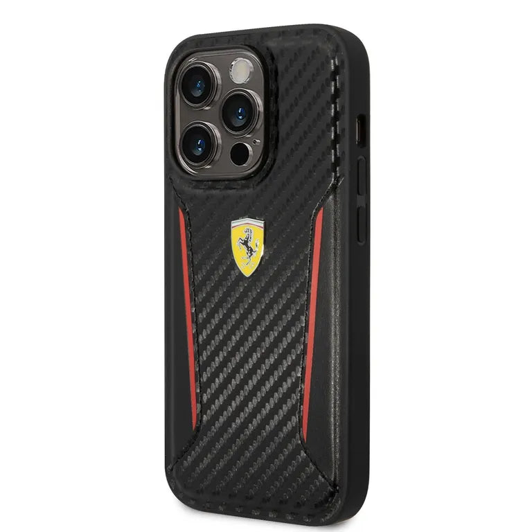 Ferrari PU karbon hátlap iPhone 14 Pro fekete borítóhoz