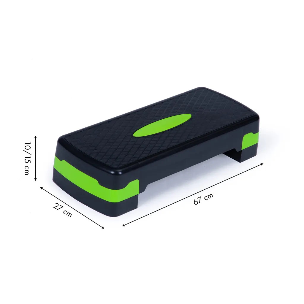 Fitness aerobic- step pad állítható fellépő magassággal, 67x27x10/15 cm, fekete-zöld