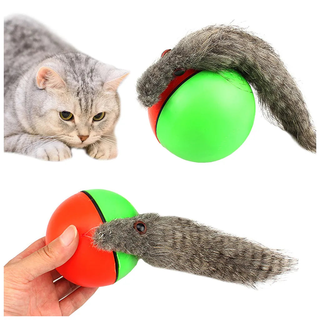 Menekülő görény macska labdajáték, 8cm átmérő, piros-zöld