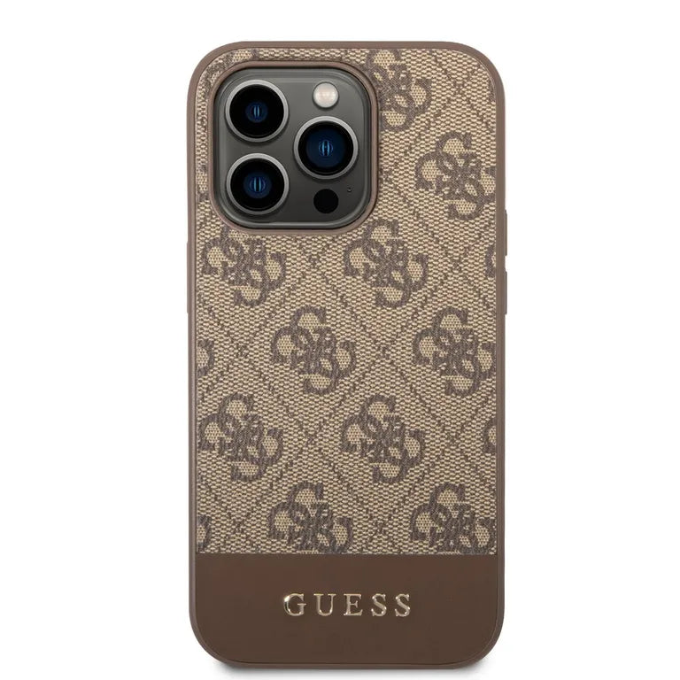 Guess 4G csíkos hátlap iPhone 14 Pro készülékhez Barna