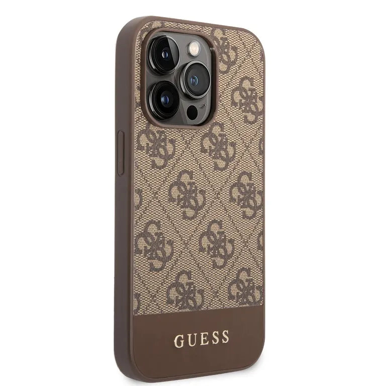 Guess 4G csíkos hátlap iPhone 14 Pro készülékhez Barna