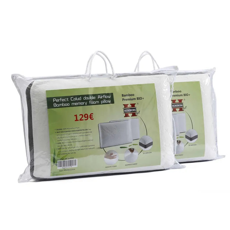 Herzberg Antiallergén bambusz memóriahabos párna, 60cm x 40cm x 12cm, fehér