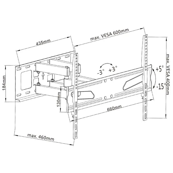 Univerzális fali TV konzol 37-80"-ig, VESA 600x400, 45 kg, fekete
