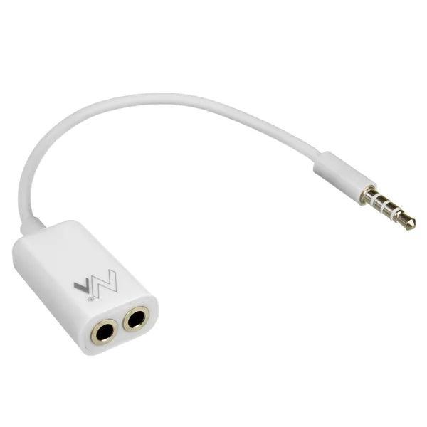 Fehér 3,5 mm jack Y-elosztó kábel, 1×dugvilla–2×aljzat, 18 cm
