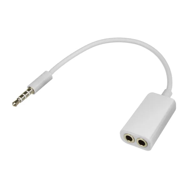 Fehér 3,5 mm jack Y-elosztó kábel, 1×dugvilla–2×aljzat, 18 cm