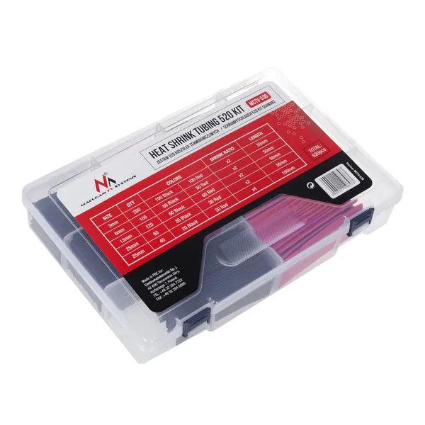 Zsugorcső készlet 520 db, 3–25 mm, 2:1/4:1 zsugorodás, fekete–piros