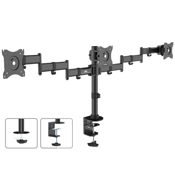 Maclean MC-691 hármas asztali monitor tartó kar 13–27″, 3×8 kg, VESA 75/100