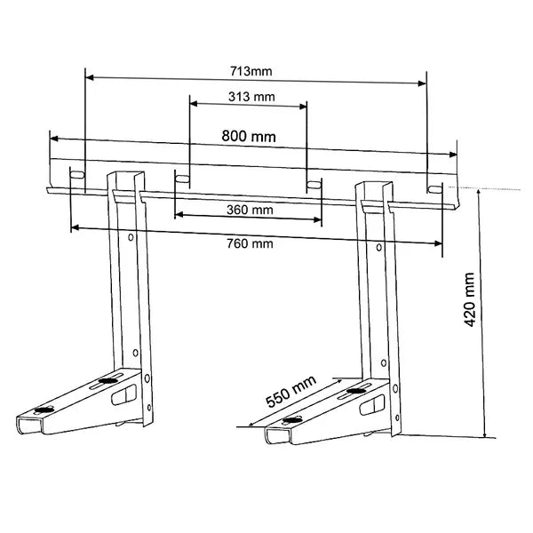 Maclean kültéri klímakonzol 550 mm, 200 kg teherbírás, horganyzott acél