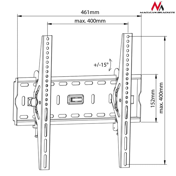 Univerzális dönthető TV fali tartó 26-65”, VESA 400x400, 45kg, fekete