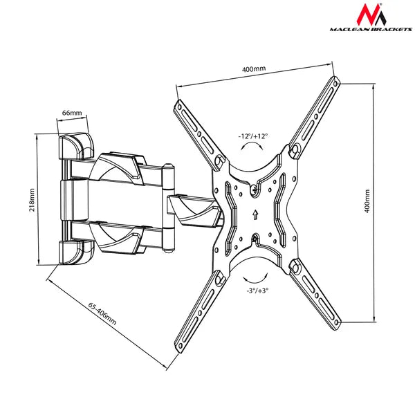 Maclean MC-743 fali TV/monitor tartó, 13–65″, 30 kg, dönthető