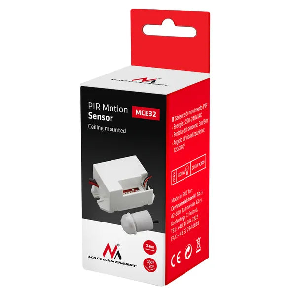 Pir mozgásérzékelő Maclean MCE32, 360° mennyezeti-fali, 800 W, IP20